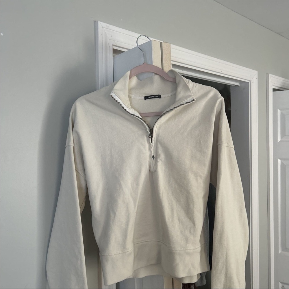TALENTLESS Cream Quarter-Zip Sweater